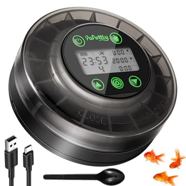Papettly Automatic Fish Feeder for Aquarium - Auto Fish Food Dispenser for Turtle Tank with USB Cable, LCD Display, Timer, Fish Feeder for Vacation Weekend Holiday, with Feeder Spoon - Image 1