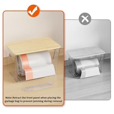 Delamu 2 Set Pantry Organizers and Storage, Trash Bag Holder Under Sink Organizer for 4-13 Gal Bags, Trash Bag Dispenser with Bamboo Top for Onion, Potato, Garlic, Clear (11-7/32"L*7" W*7-1/8"H) - Image 5