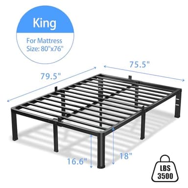 VIPSHOW 18 Inch King Size Bed Frame, 3500Lbs Heavy Duty Metal Platform with Round Corner Legs Mattress Slide Stopper, Steel Slat Support No Box Spring Needed, Noise Free, Non-Slip, Easy Assembly - Image 3