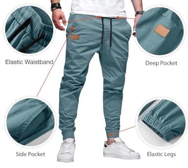 JMIERR Mens Casual Joggers Pants - Cotton Drawstring Chino Cargo Pants Twill Track Jogging Sweatpants Travel Essentials with Pockets, M, Teal - Image 2