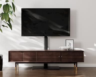 FITUEYES Floor TV Stand for 32 39 40 43 49 50 55 60 Inch TVs, TV Floor Stand with Swivel Mount, Max Holds 66lbs, White Glass Base, Height Adjustable TV Mount for Corner & Bedroom - Image 2
