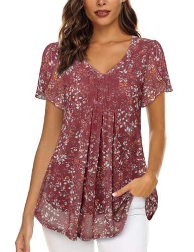 VALOLIA Dressy Tops for Women: Womens Party Tops - Floral Carmine Large - Image 1