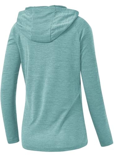 TBMPOY Womens UPF 50+ Sun Protection Hoodie Shirt Long Sleeve Fishing Hiking Outdoor UV Shirt Lightweight Light Cyan M - Image 2
