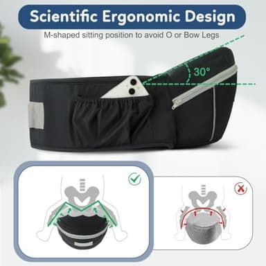 Safotad Baby Carrier with Hip Seat, Ergonomic Front Carrier for Newborns & Toddlers, Adjustable Waistband with Strong Support, Large Pocket Design, Black - Image 2