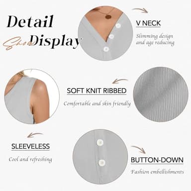 Chuhee Womens Sexy V Neck Tank Tops Sleeveless Button Henley Shirts Button Ribbed Cami Top Blouses Going Out T Shirt Grey XL - Image 5