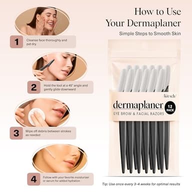 Kitsch Dermaplane Razor for Women Face – Face Razors for Women & Men, Eyebrow Trimmer & Face Shaver – Exfoliating Facial Razor & Skin Care Tool for Smoother Skin - Black, 12 pcs - Image 7