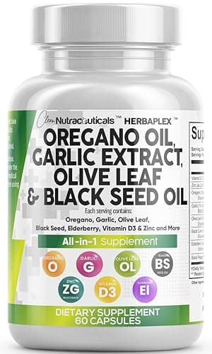 Clean Nutra Oregano Oil with Black Seed Oil Garlic Olive Leaf Extract - Oil of Oregano Capsules Immune Support Carvacrol & Thymoquinone Supplement for Women and Men + Elderberry Vitamin D3 & Zinc - Image 1