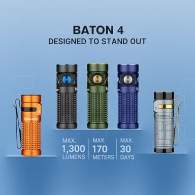 OLIGHT Baton4 Rechargeable EDC Flashlight, LED Pocket Light 1300 Lumens with Magnetic Charging Cable, 6 Modes, IPX8 Waterproof for Home, Camping and Emergency (Fighter Pilot) - Image 2