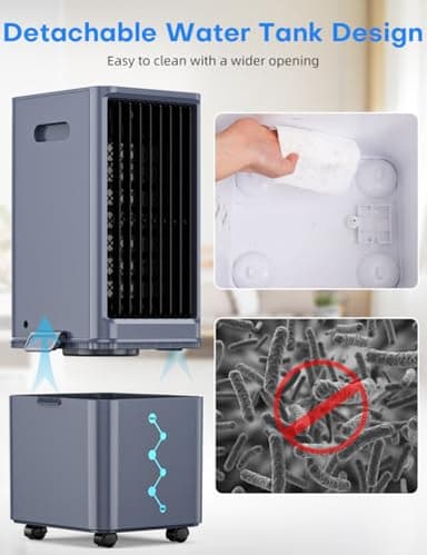 COOLECH Windowless Air Conditioner w/ 4 Modes & 3 Speeds, Waterless Alert, 2.4-Gal Tank for 20H Cooling, 12H Timer, 20FT Remote, 70° Auto Swing Evaporative Air Cooler, Portable AC Unit for Bedroom - Image 5