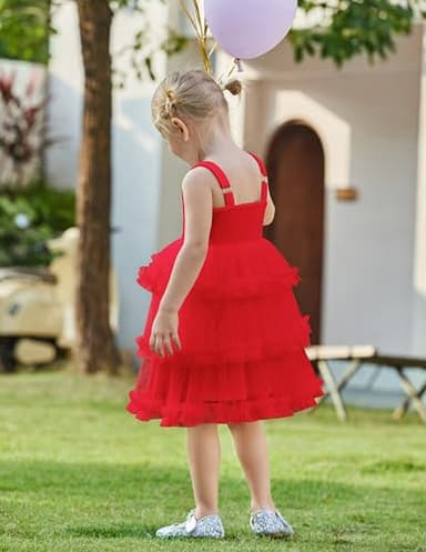 Arshiner Toddler Girls Tulle Dress Red Tutu Dresses for Girl Birthday Party Princess Outfit Layered Ruffle Fluffy Sleeveless Ball Gown Summer Clothes 4-5T - Image 6