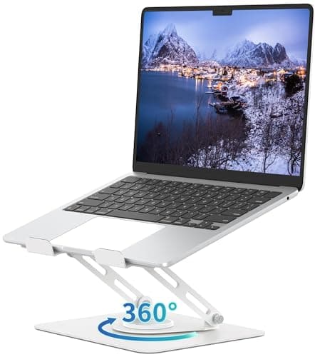 ALASHI Laptop Stand for Desk with 360° Rotating Base, Multi-Angle Adjustable Laptop Stands, Foldable Laptop Riser Compatible with 10 to 15.6 Inches PC Computer, White - Image 1