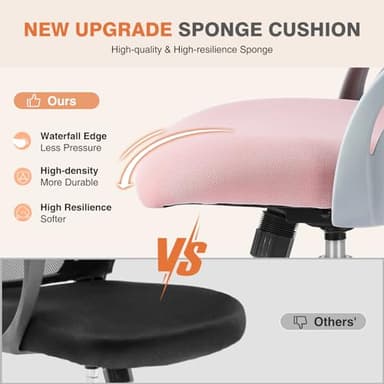 Sweetcrispy Home Office Computer Desk Chair, Ergonomic Mid-Back Mesh Rolling Work Swivel Task Chairs with Wheels, Comfortable Lumbar Support, Comfy Flip-up Arms for Bedroom, Study, Student, Pink - Image 4