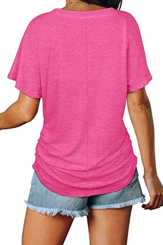 Dolman Sleeve Tops for Women Dressy Casual V Neck Shirts Plus Size Tops Pink XXL - Image 4