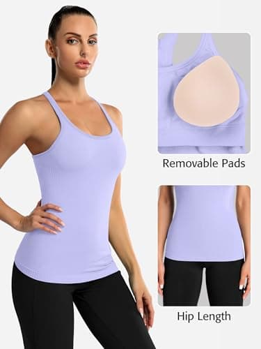ATTRACO Women's Ribbed Workout Tank Top with Built-in Bra Yoga Athletic Camisole Purple XL - Image 6