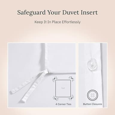 California Design Den Duvet Cover King Size Only - Winner Good Housekeeping Best Bedding Awards 2025, Premium 400 Thread Count Sateen, 100% Cotton Duvet Covers, Button Closure & Corner Ties - White - Image 3