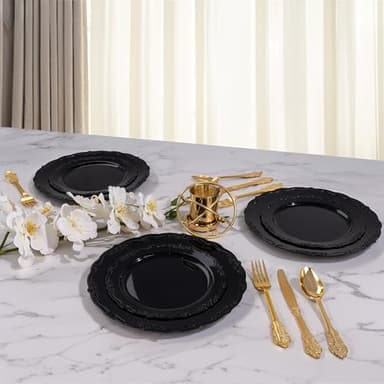 DaYammi 60PCS Black Plastic Plates, Heavy Duty Black Disposable Plates Premium 7.5 inch Dessert Cake Salad Appetizer Plates Hard Plastic Plates Disposable for Halloween Party - Image 8
