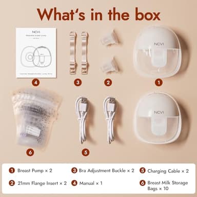 NCVI Hands Free Wearable Breast Pump, Lightweight Breastfeeding Pump, Portable Electric Pump with 4 Modes & 9 Levels, Strong Suction Rechargeable Milk Pump, 21/24mm Flanges, 2 Pack - Image 8