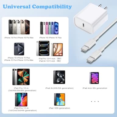 iPhone 16/15 Charger, USB C Charger, 2-Pack 20W Type C Fast Wall Charge Power Adapter, 6FT 60W USB-C to C Cable for iPhone 16/15 Pro/15 Pro Max, iPad Pro 12.9/11 inch, New iPad Air 5/4th, AirPods Pro - Image 7