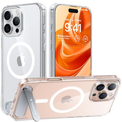 TORRAS for iPhone 16 Pro Max Case Diamond Clear | Strong Magnetic & Seamless Stand, Fit for MagSafe, Military-Grade Drop Protection, Sturdy Adjustable Built-in Kickstand, Slim Anti-Yellowing - Image 1