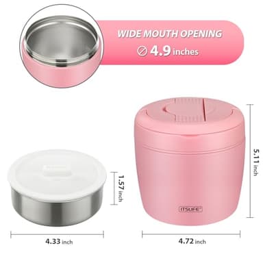 Soup Thermo for Hot Food Adults 32OZ Lunch Containers Wide Mouth Hot Food Jar Vacuum Insulated Stainless Steel Bento Box Leakproof with Spoon (Light Pink) - Image 3