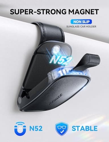 JOYROOM Sunglasses Holder for Car Visor, 2025 Upgrade Magnetic Glasses Car Holder, Universal Fits Leather Eyeglasses Clip Compatible with All Glasses, One-Handed Operation - Image 3