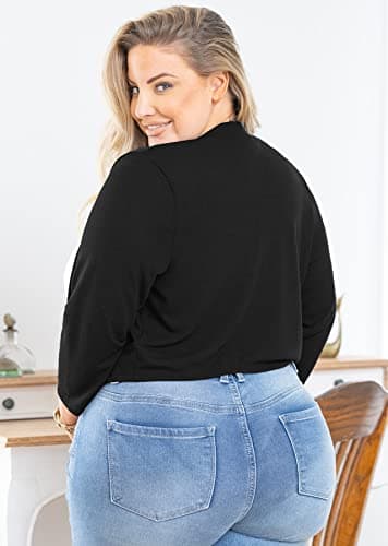 AusLook Plus Size Bolero Shrugs for Summer Dresses 3/4 Sleeve Black 4X Open Front Knit Lightweight Coat Cropped Tops Shawls and Wraps Cardigan Dressy Sweater Clothes - Image 2