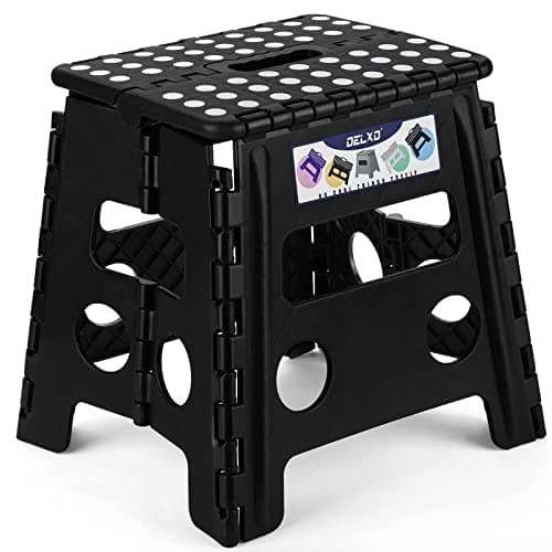 Delxo Folding Step Stool, 13 inch Non-Slip Foldable Stools Up to 300 LBS, Step Stool with Handle, Lightweight for Kitchen, Bathroom, Bedroom, Garden, Black, 1PC - Image 1
