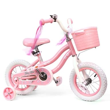 bicystar Girls Bike for Kids 3-5, Kids Bike with Training Wheels, Basket, Coaster Brake, Streamers, 12 inch Pink Pedal Bike for Kids, Birthday Gift - Image 1
