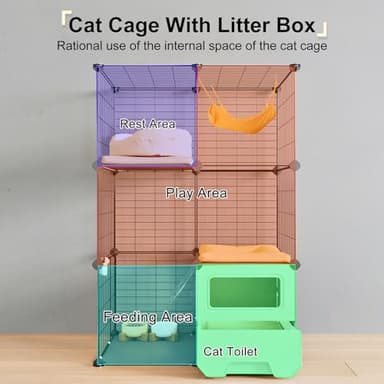 Oneluck Cat Cage Indoor with Litter Box 3-Tier DIY Cat Playpen Detachable Metal Wire Kennel Crate Large Exercise Place Ideal for 1-2 Kitten - Image 2