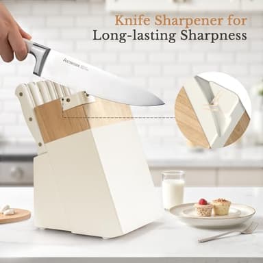 Knife Set,Astercook Kitchen Knife Set with Block 14-Piece Full Tang Stainless Steel Knives with Sharpener Dishwasher Safe and Anti-Slip Ergonomic Handle Elegant Cream White Utensils Set - Image 8