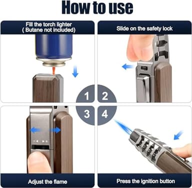 Zmiao Portable Brightfire, Windproof Straight Torch Blue Flame Lighter, Multi-purpose, Refillable Butane, Gold - Image 7