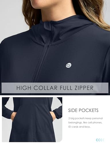 Women's UPF 50+ Swim Cover Up Sun Protection Hoodie Long Jacket SPF Lightweight Beach Cover Ups for Women(Navy,XL) - Image 4