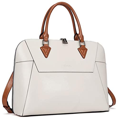 BOSTANTEN Briefcase for Women Leather 15.6 inch Laptop Shoulder Bag Office Work Crossbody Handbag Beige-White - Image 1