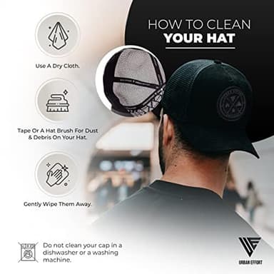 Urban Effort Mesh Trucker Hat,Men and Womens Trucker Hats with Adjustable Strap,Baseball Snapback Closure for Mountaining,Hunting&Hiking (Black/Black, Curved Trucker) - Image 6