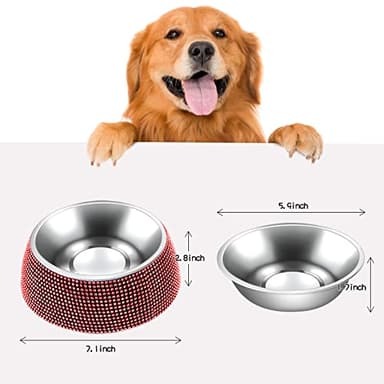 eing Dog Bowls, Stainless Steel Pet Bowls with Bling Rhinestones,Pet Bowls Food Water Feeder with Non-Skid Rubber Base for Puppy Cats Dogs (320ML,2 - Pack, Red) - Image 7