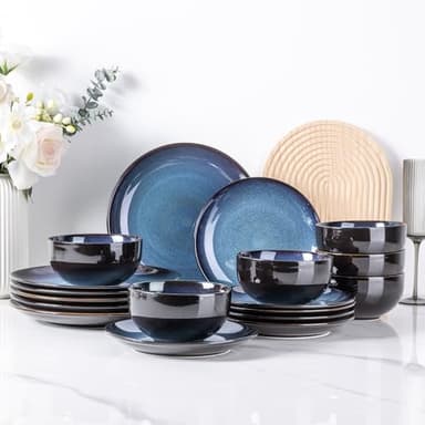 LERATIO Ceramic Dinnerware Sets for 8,Stoneware Plates and Bowls Sets,Handmade Reactive Glaze Dishes Set,Chip Resistant and Scratch Resistant | Oven&Dishwasher & Microwave Safe-Blue(24PCS) - Image 7