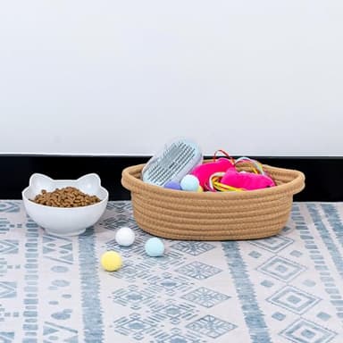 CubesLand Small Cotton Rope Storage Basket Set 5, Shelves Baskets for Organizing with Handle, Decorative Closet Storage Bins for Countertop Toilet Paper Basket for Toilet Tank Top,Brown Basket - Image 6