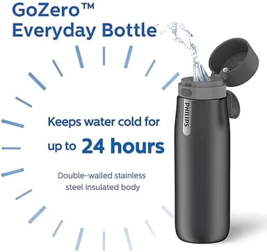 PHILIPS Water Bottle with Filter, Filter Water Bottle Stainless Steel with GoZero Everyday BPA-Free Tap Water Filter, Water Filter Bottle Keep Drink Cold 24 Hours, 1 Filter for 40 gal / 2 Months - Image 5