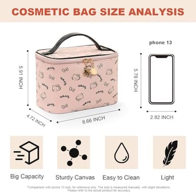 AmBealla Make up Bag Large Travel Cosmetic Bags Organizer with Brush Holder for Girl, Lightweight Cotton Toiletry Bag with Zipper for Women, Portable Makeup Case for Airplane/Home/Gym - Pink - Image 6