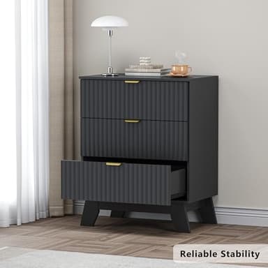 BORNOON Fluted 3 Drawer Dresser, 30.3" Tall Compact Modern Boho Chest of Drawers, Wooden Storage Cabinet for Bedroom, Living Room, Entryway, Curved Profile Design - Image 6