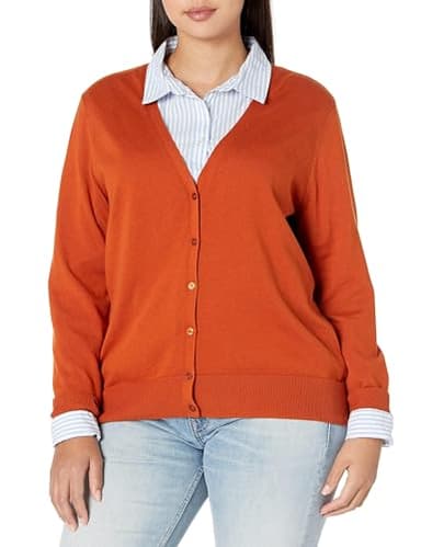 Amazon Essentials Women's Lightweight V-Neck Cardigan Sweater (Available in Plus Size), Rust, X-Large - Image 1