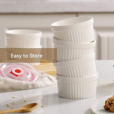 Dafuceramic Ramekins with Lids 8 oz White Creme Brulee Ramekins Ceramic Oven Safe Pudding Cups, Set of 6 Porcelain Custard for Baking Dishwasher and Microwave safe - Image 4