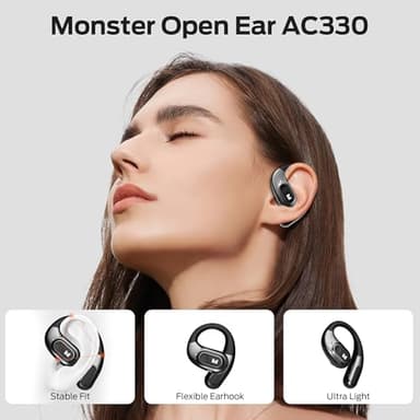 Monster Open Ear Headphones AC330, Wireless Earbuds Bluetooth 5.4 with Clear Talk, Stylish Rotating Case with Lanyard, Type-C Charging, Comfort Fit, 24H Playback, IPX5 Water Resistant, Black - Image 2