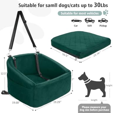 NEEZUKAR Dog Car Seat for Small Medium Dogs,Detachable Washable Dog Booster Seat Under 30lbs, Pet Car Seats Travel Bed with Storage Pockets and Safety Belt(Green) - Image 2