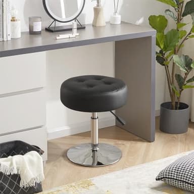Gitrah Black Vanity Chair for Makeup Room Vanity Stool for Makeup Room Round Tufted PU Leather Makeup Chair Vanity Stools for Bathroom Height Adjustable 360 Swivel - Image 2
