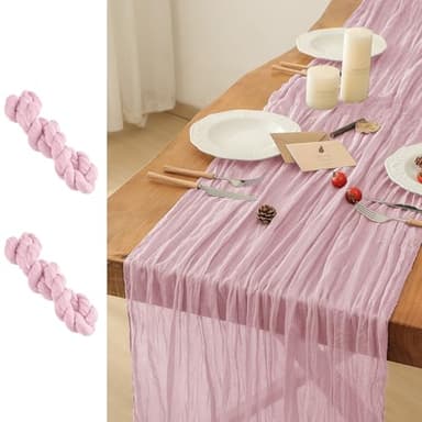Leetaltree 2 Pack Pink Cheesecloth Table Runner, 35x120 Inch Boho Rustic Cheese Cloth Table Runner, Decorative Table Runners for Bridal Baby Shower Decorations or Wedding Table Decorations - Image 1