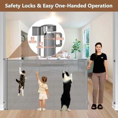 48" Extra Tall Retractable Baby Gates 72" Wide Retractable Pet Gate - No Jump, Indoor Long Dog Gate Mesh Baby Gate Retractable Outdoor Gate, 4 Feet Extra Tall Dog Gate, Gray - Image 5