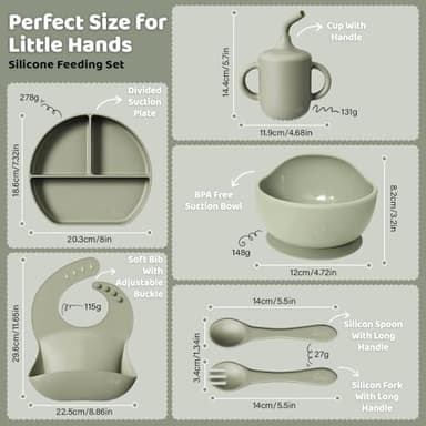 Dahzii 6-Piece Silicone Baby Feeding Set Non-Slip Suction Plate, Bowl, Spoon, Fork, Cup, Bib. BPA-Free, Dishwasher & Microwave Safe for Babies & Toddlers - Image 7