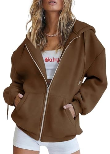 PRETTYGARDEN Women's 2025 Zip Up Y2K Hoodies Casual Long Sleeve Sweatshirts Fall Winter Track Jackets with Pockets (Brown,X-Small) - Image 1