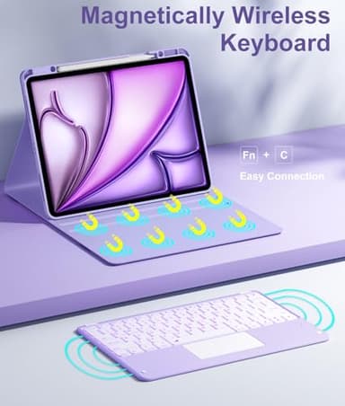 Hamile for iPad Air 13-inch Case Keyboard (M3/M2) - Magnetic Wireless Keyboard with Multi-Touch Trackpad 7 Colors Backlit Stain Proof Folio Cover for iPad Pro 12.9 6th 5th 4th 3rd Generation - Purple - Image 5